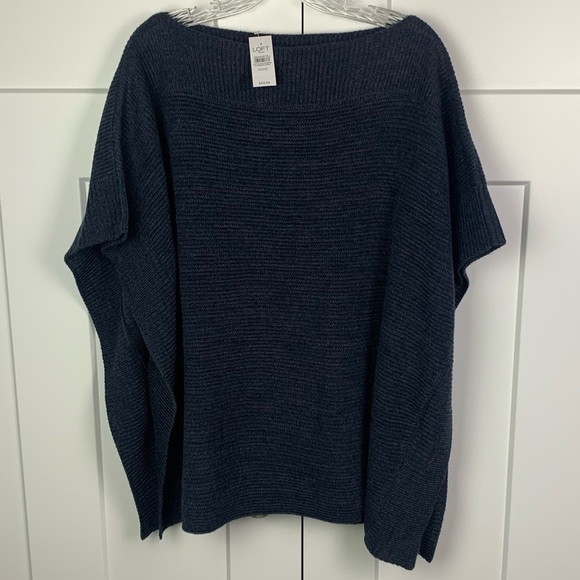 NWT Ann Taylor LOFT One Size Poncho Sweater Blue Ribbed - Picture 1 of 8